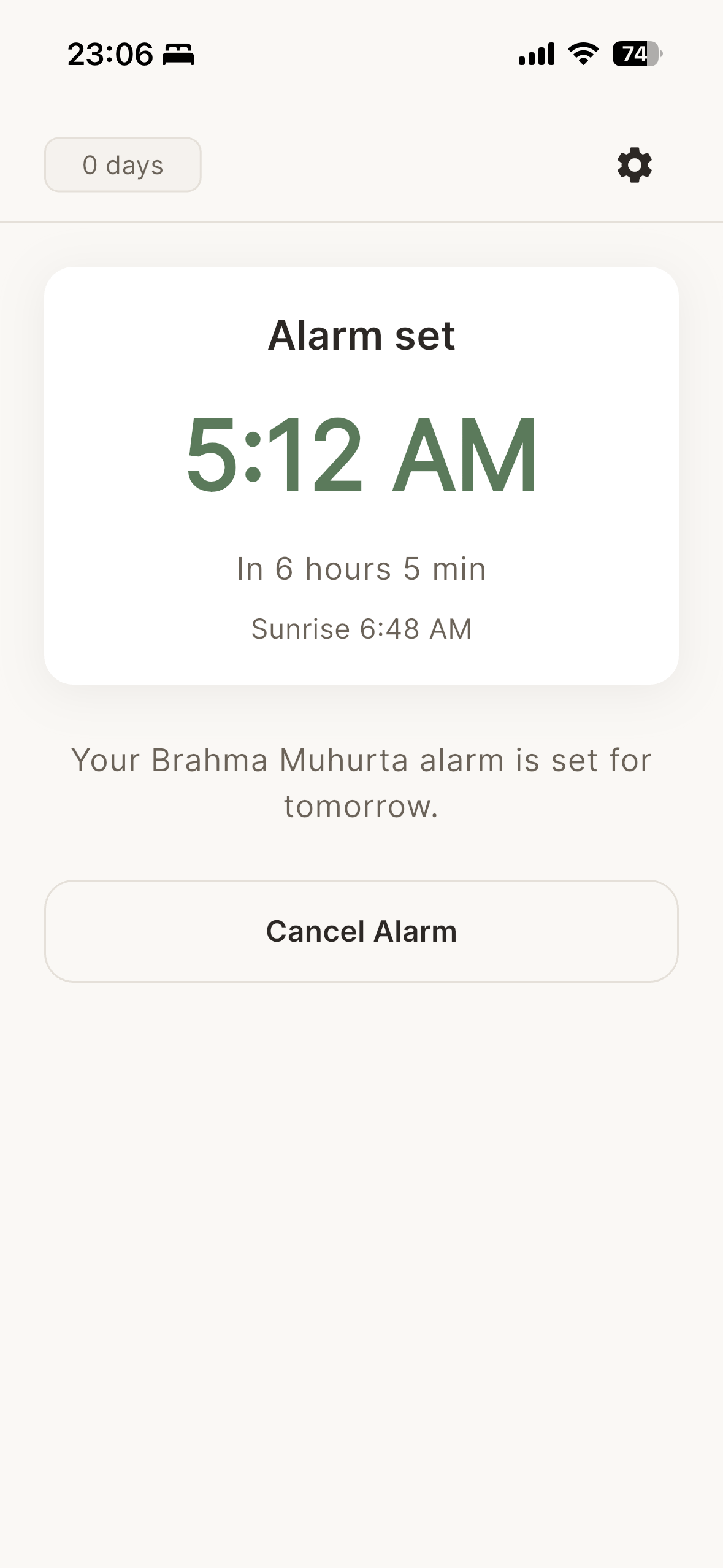 Veda 96 app — streak and Brahma Muhurta window